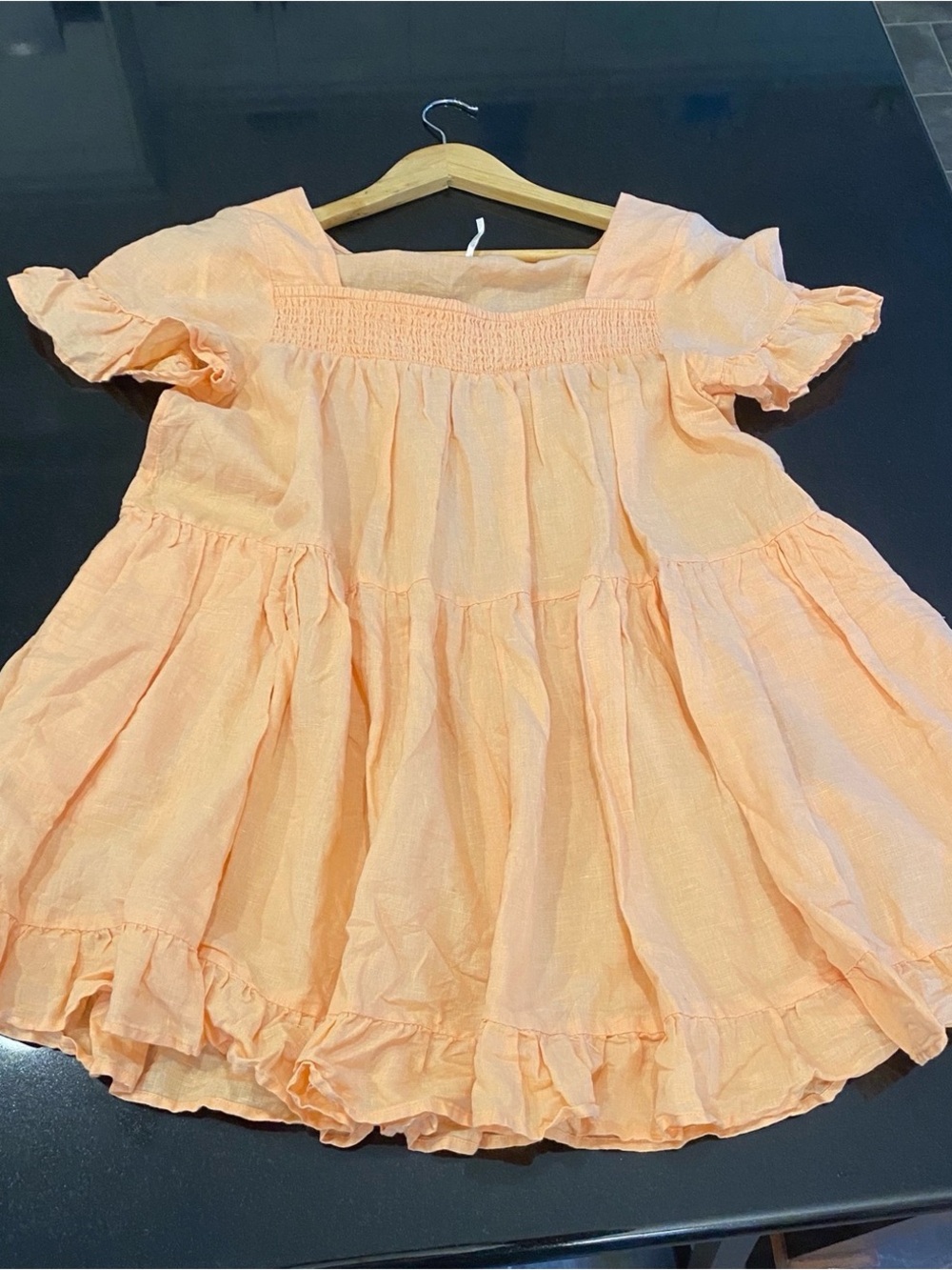 Free People Boho Gypsy Flowy Linen-Blend Ruffled Tiered Mini Dress Tunic Size M - Picture 10 of 10
